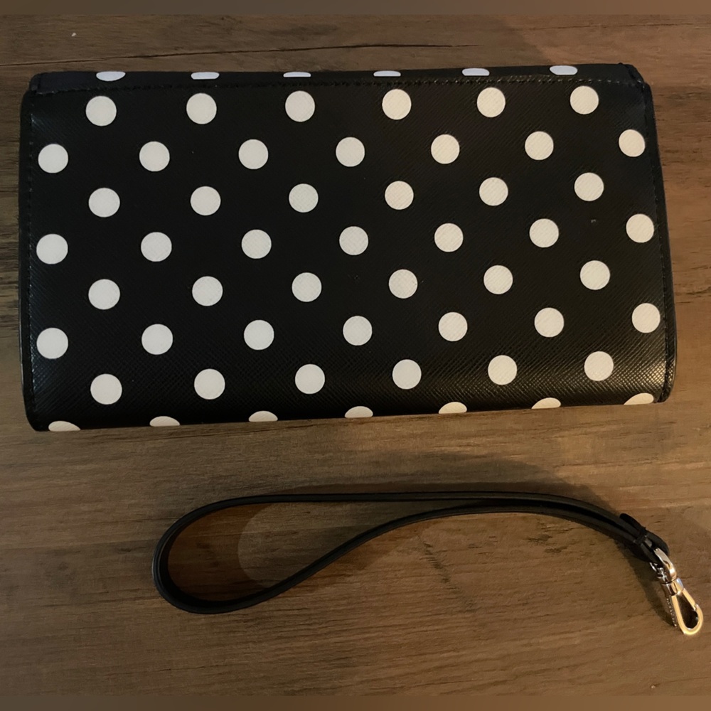 Kate Spade Cheers Black and White Polka Dot Phone Wristlet - Picture 2 of 8